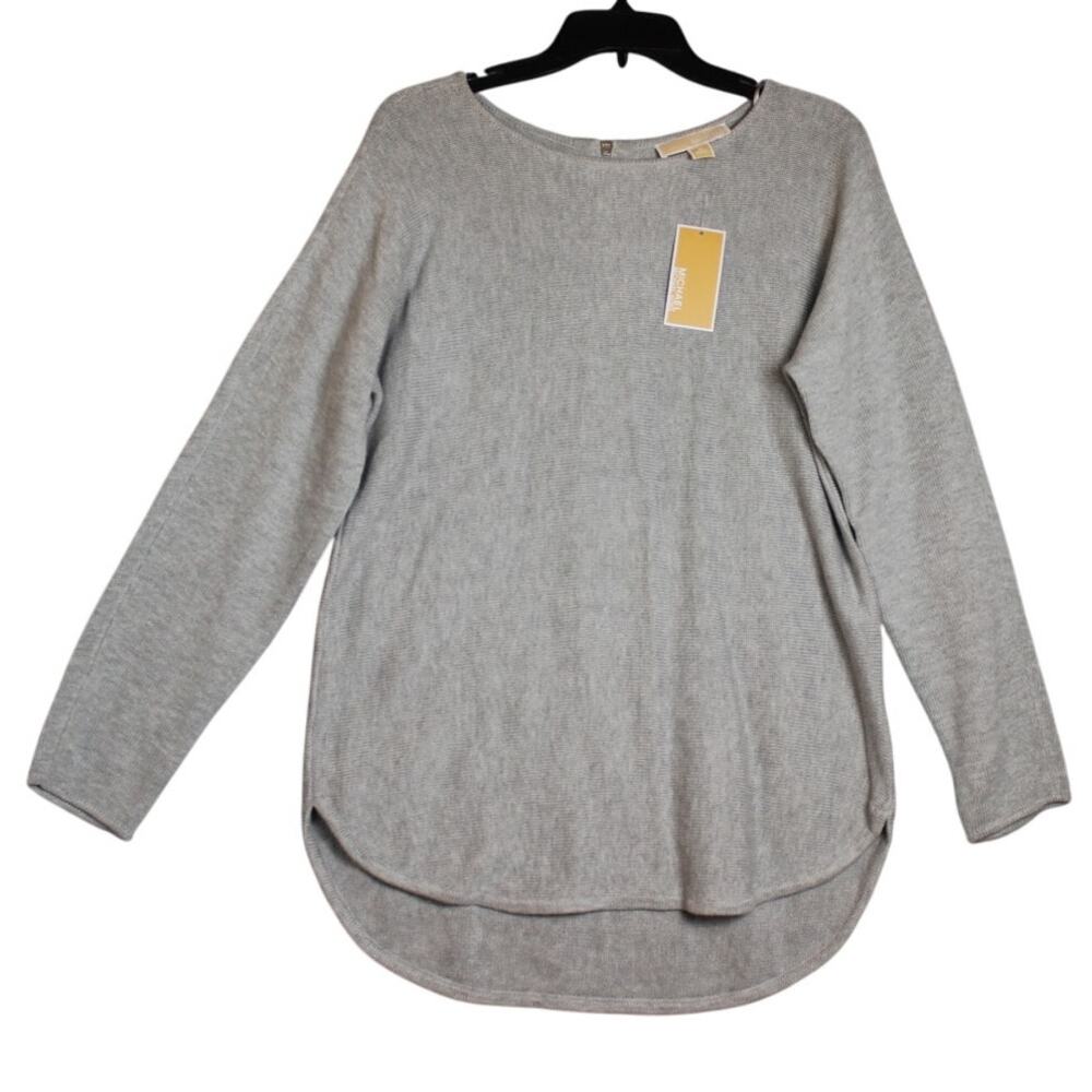 Michael Kors Pearl Heather Tunic Sweater NWT Size Medium Silver Back Zipper